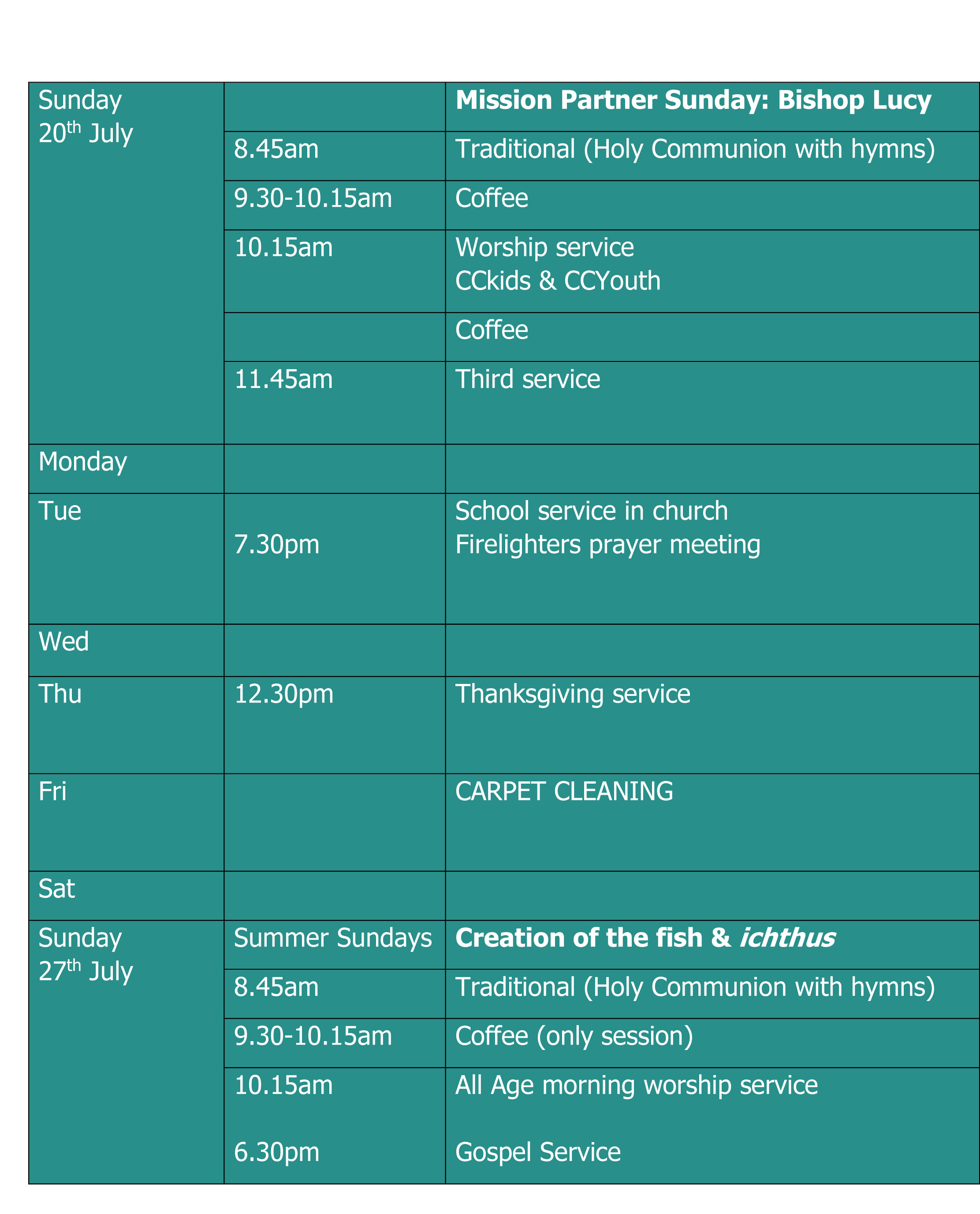 20 July dates