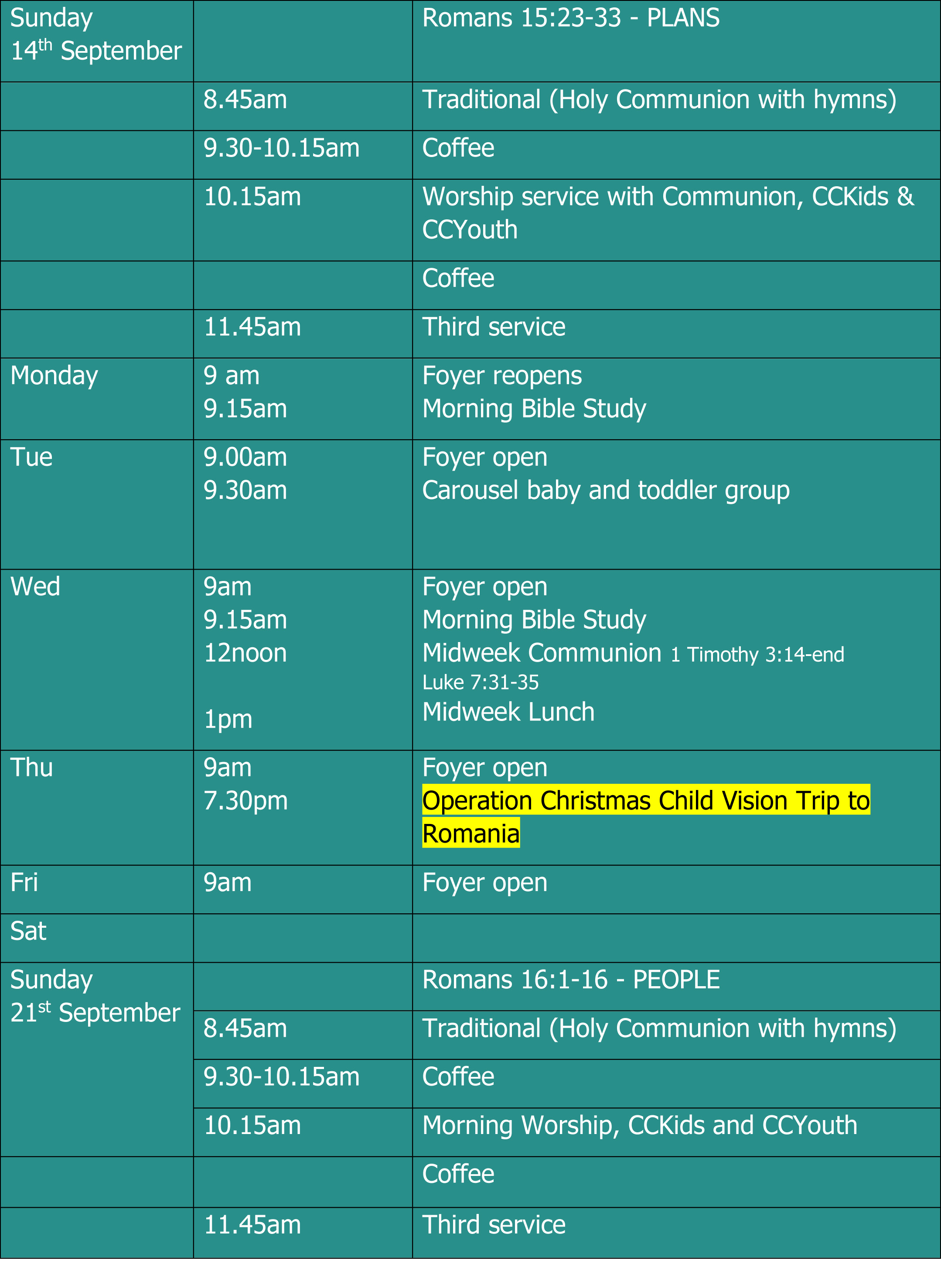 14 Sept 2025 dates